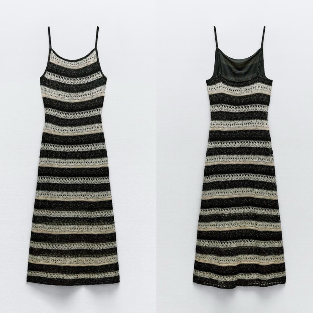 Zara Striped Knit Maxi Dress Spaghetti Strap